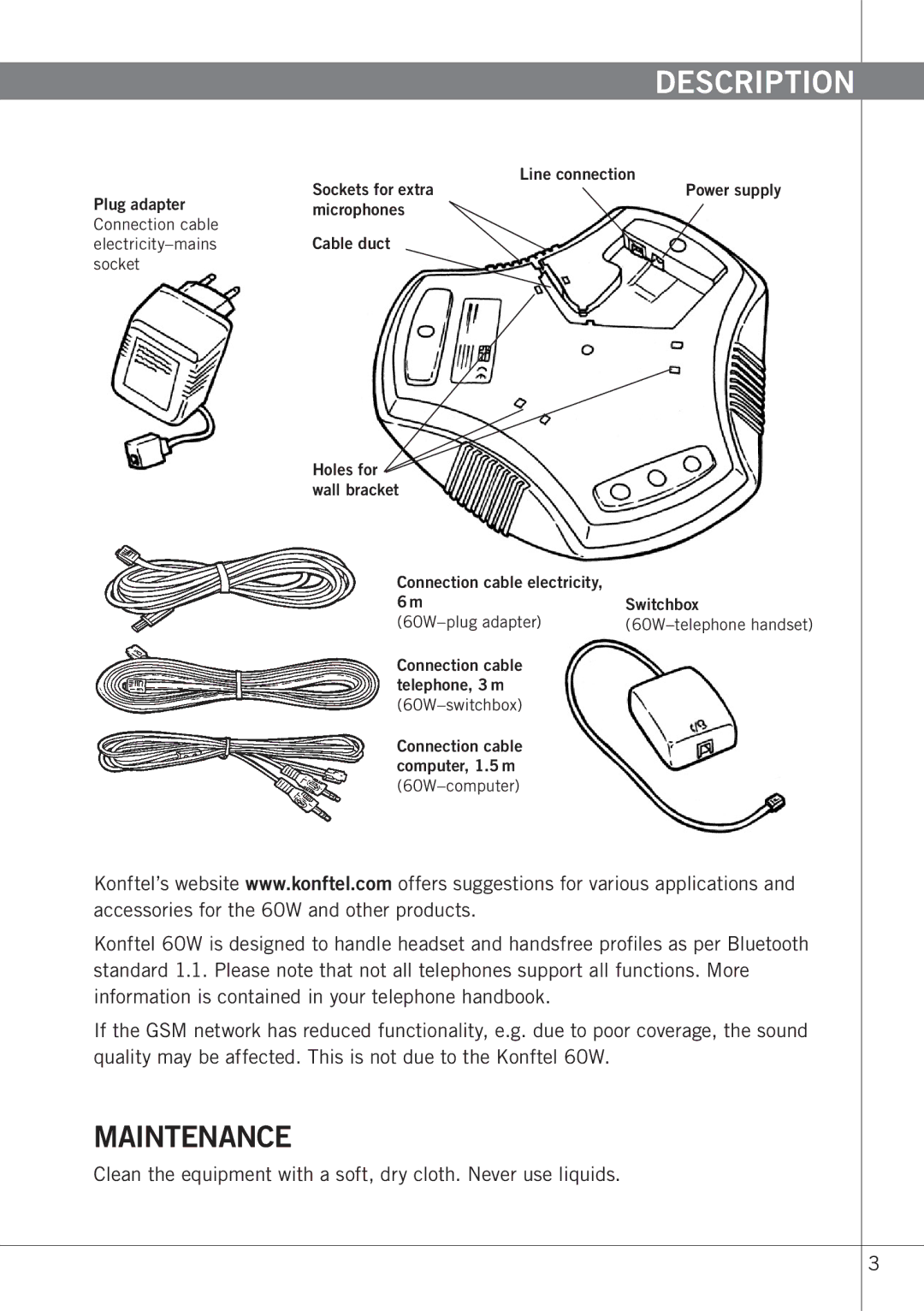 Konftel 60W manual Maintenance 