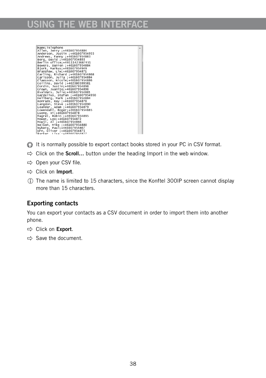 Konftel 910101063 manual Exporting contacts 