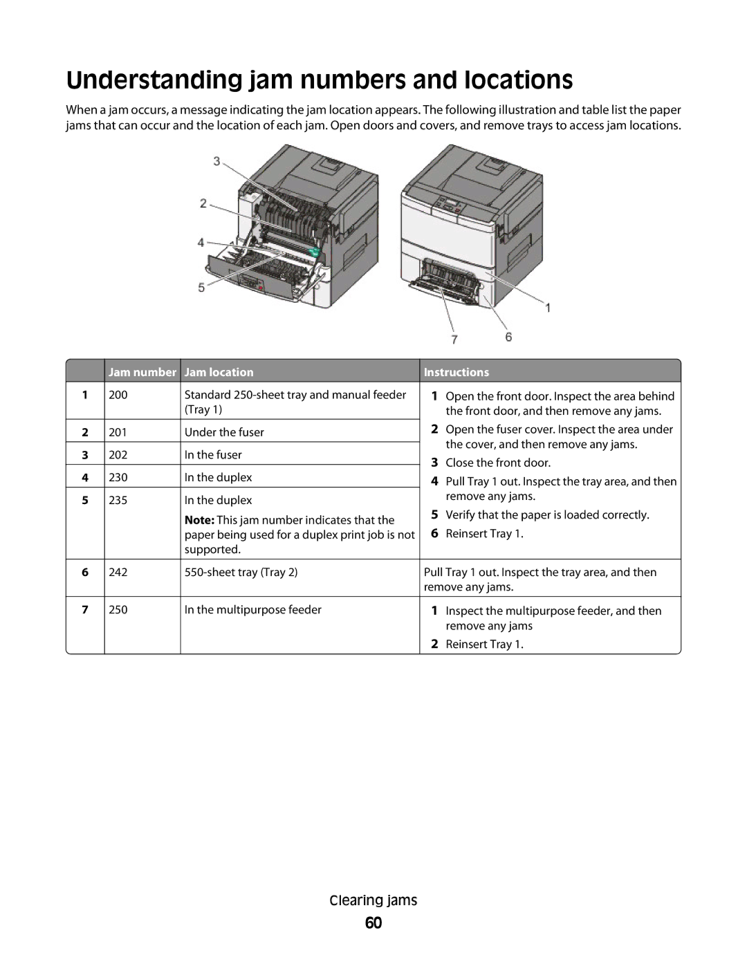 Konftel G510-7276-00 manual Understanding jam numbers and locations, Jam number Jam location 