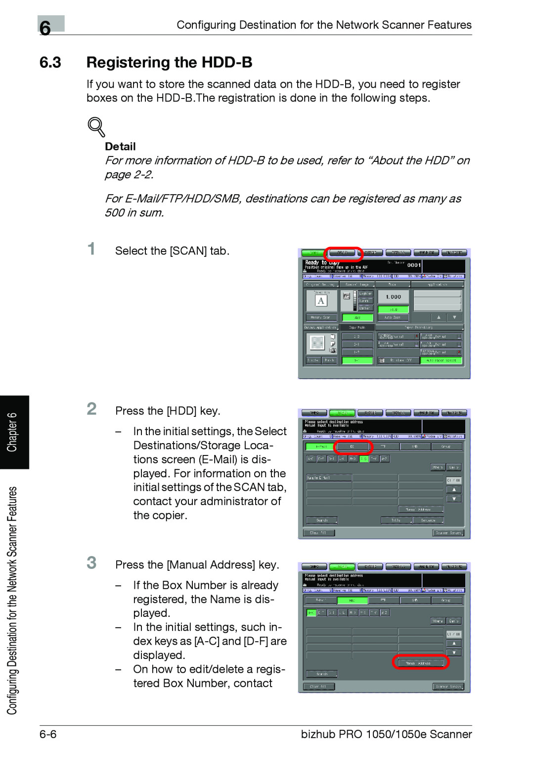 Konica Minolta 1050E appendix 6.3Registering the HDD-B, Detail 