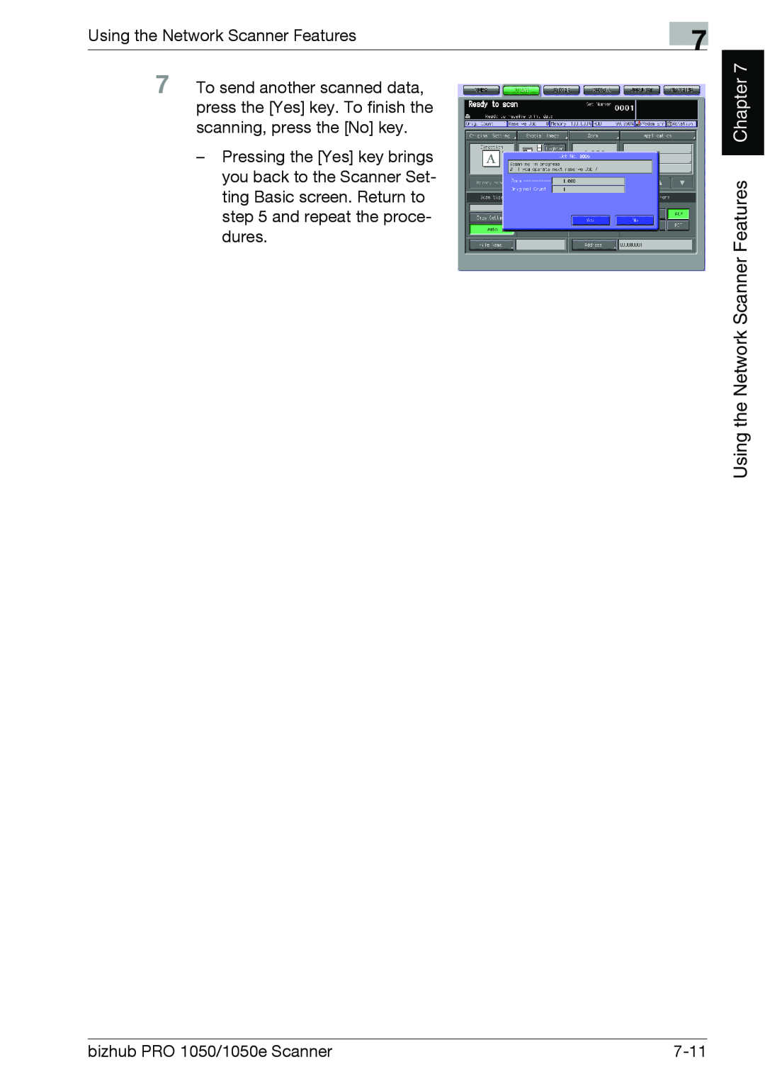 Konica Minolta 1050E appendix Chapter, Using the Network Scanner Features, bizhub PRO 1050/1050e Scanner, 7-11 