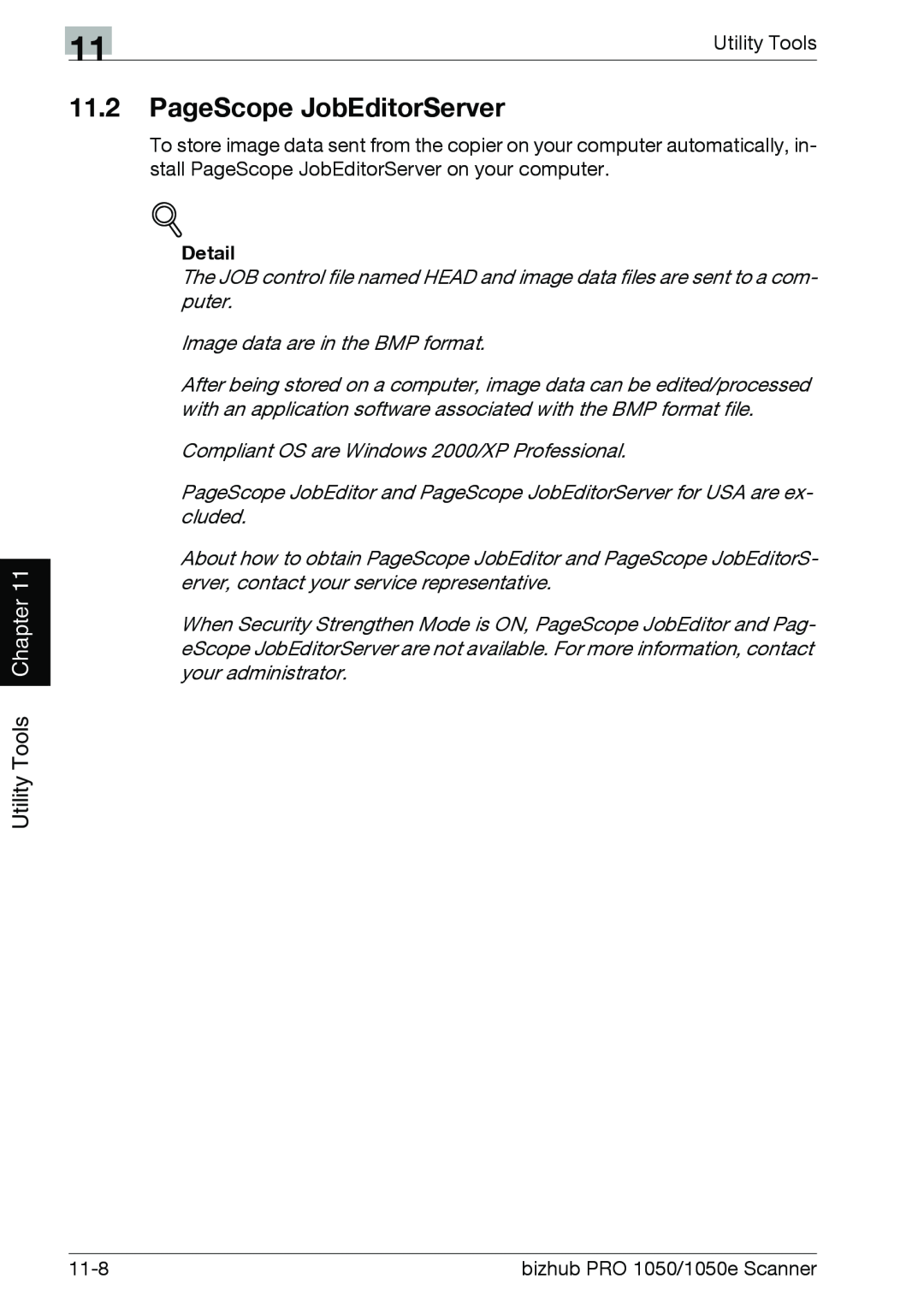 Konica Minolta 1050E appendix 11.2PageScope JobEditorServer, Chapter, Utility Tools, Detail 