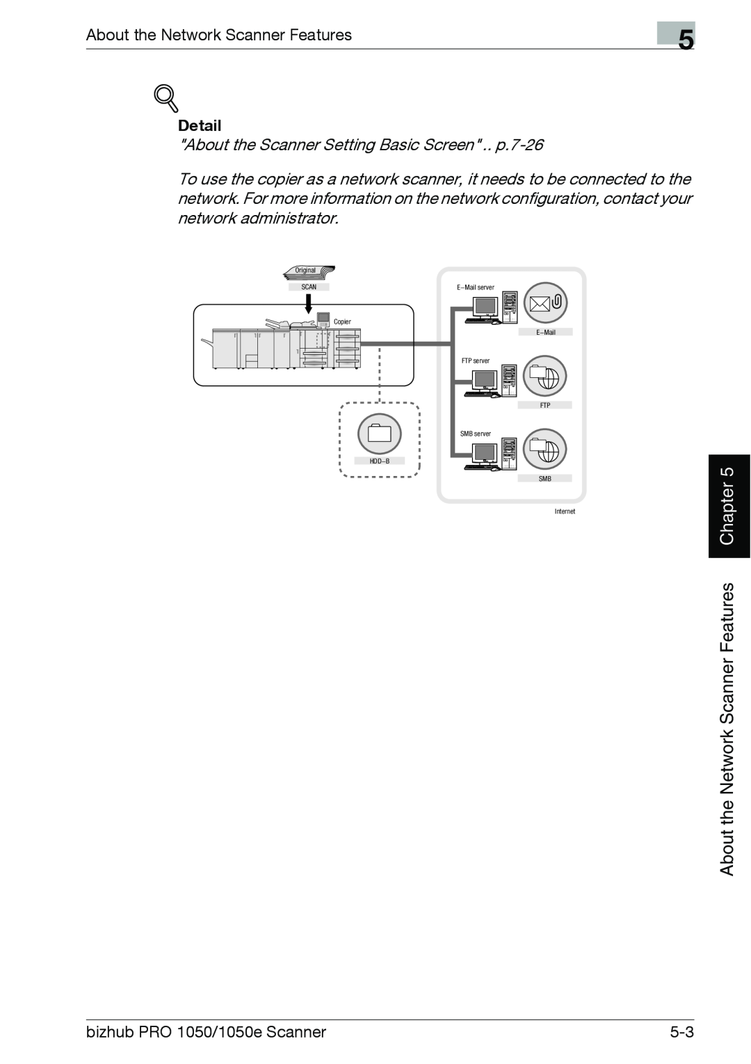 Konica Minolta 1050E appendix Chapter, About the Network Scanner Features, Detail, bizhub PRO 1050/1050e Scanner 