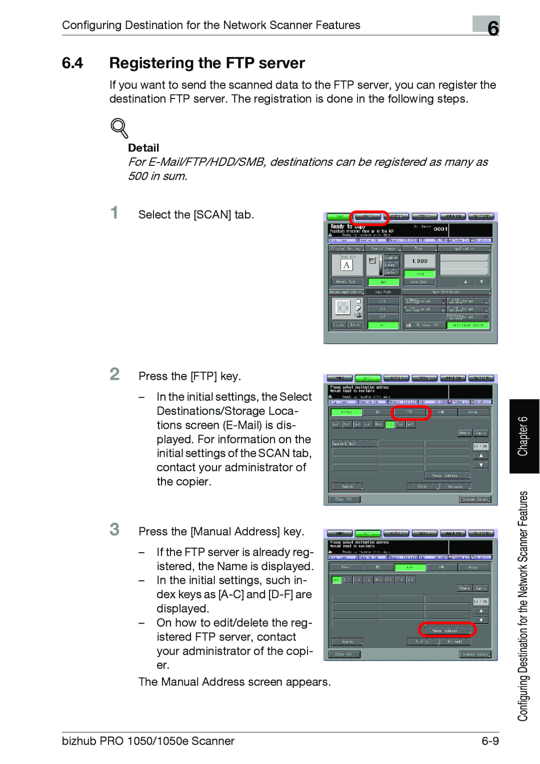 Konica Minolta 1050E appendix Registering the FTP server 