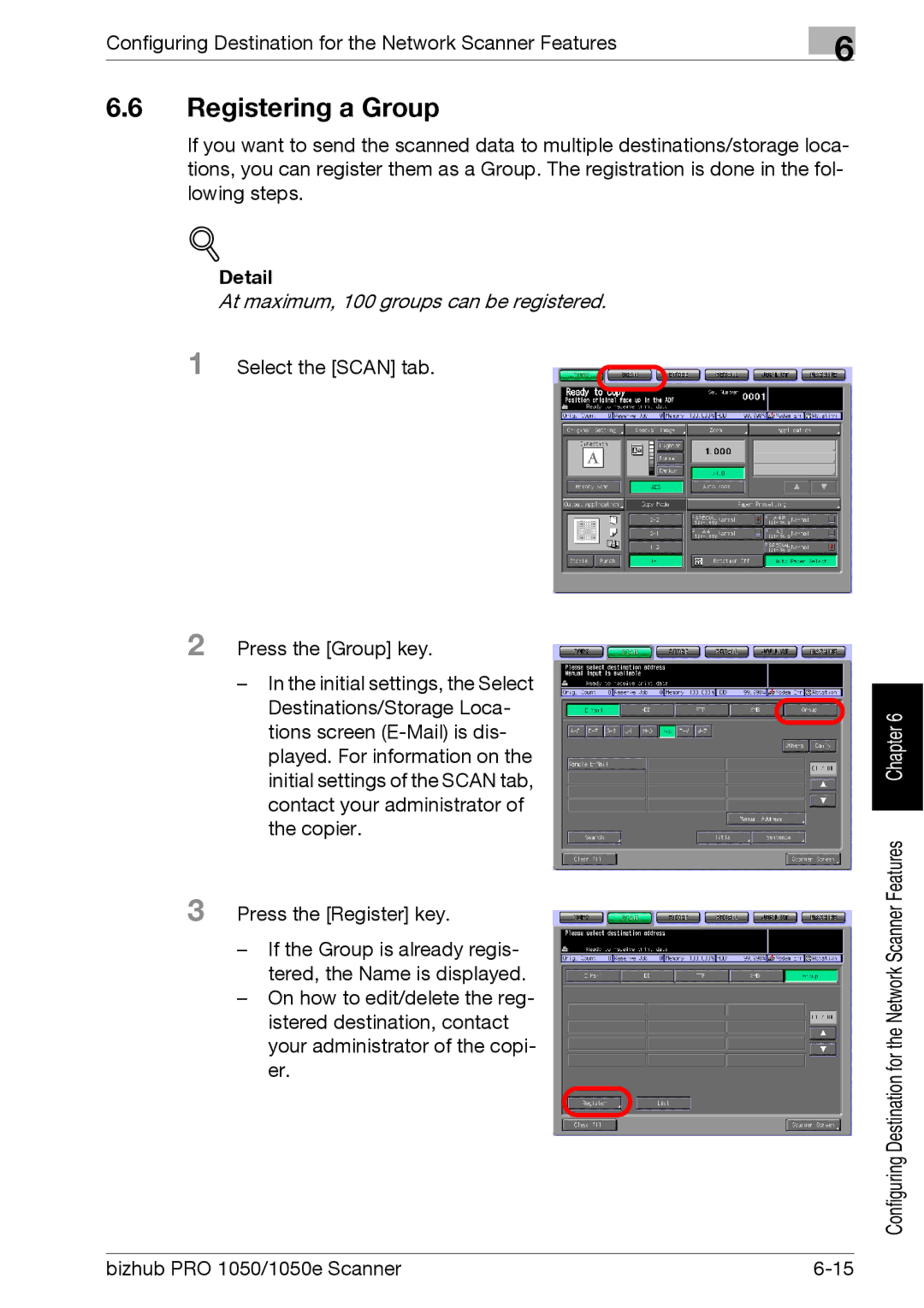 Konica Minolta 1050E appendix Registering a Group, At maximum, 100 groups can be registered 