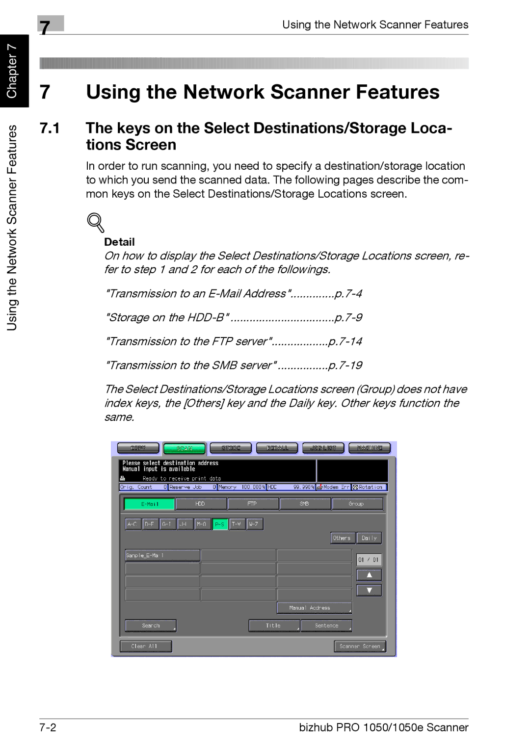 Konica Minolta 1050E appendix Keys on the Select Destinations/Storage Loca- tions Screen, Detail 