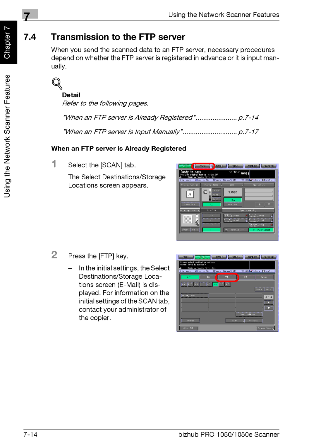 Konica Minolta 1050E appendix Transmission to the FTP server, When an FTP server is Already Registered 