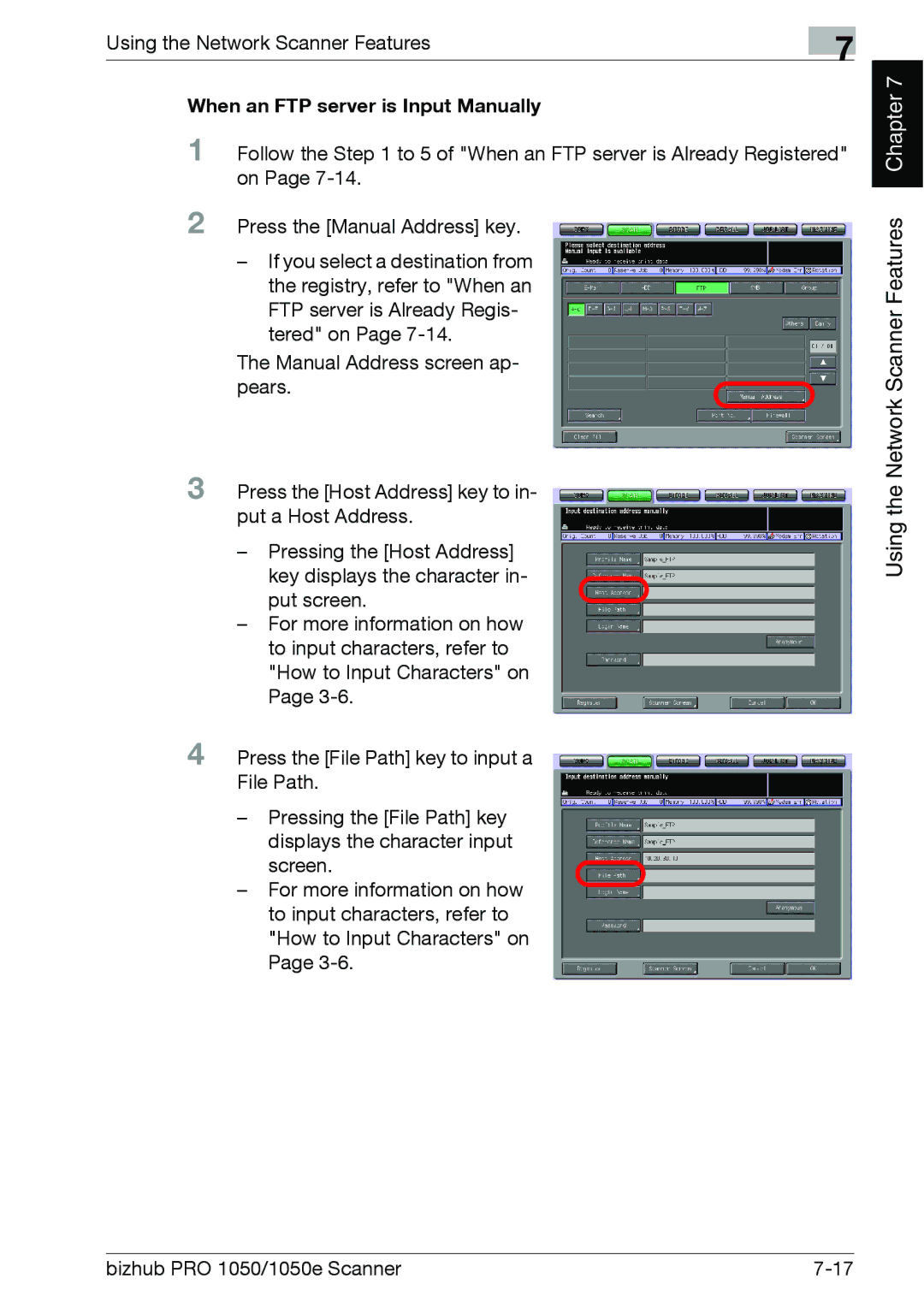 Konica Minolta 1050E appendix When an FTP server is Input Manually 