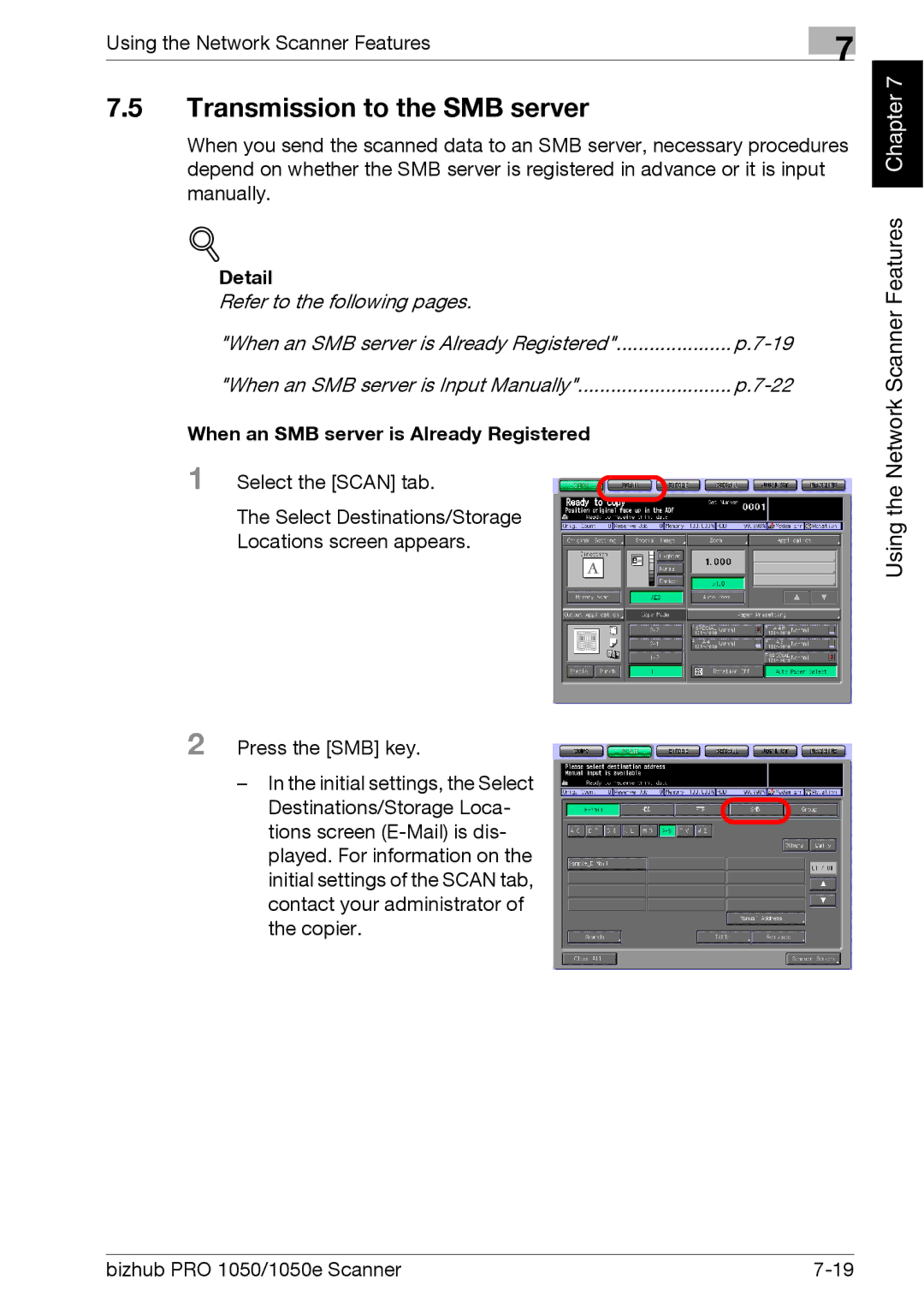 Konica Minolta 1050E appendix Transmission to the SMB server, When an SMB server is Already Registered 