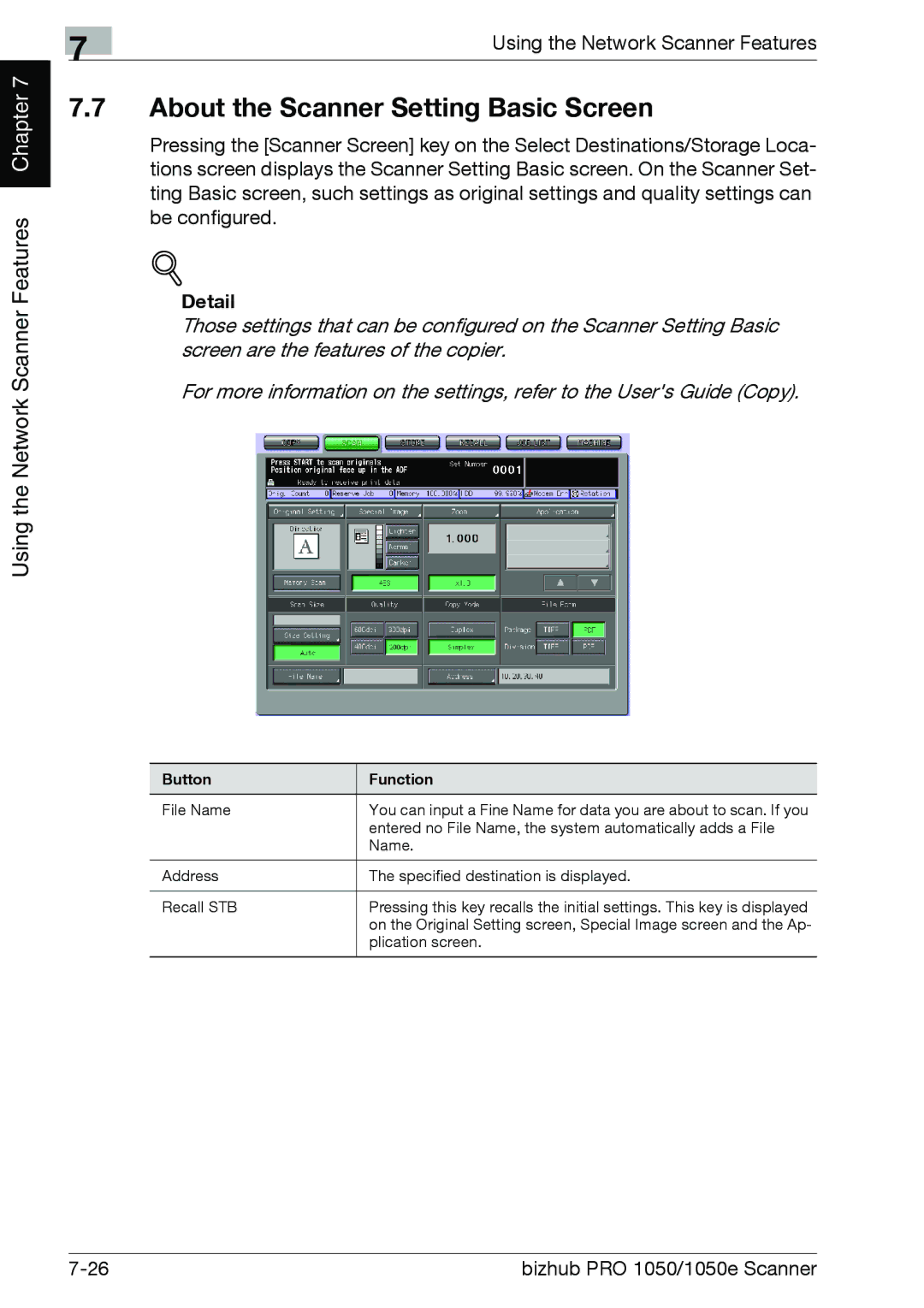 Konica Minolta 1050E appendix About the Scanner Setting Basic Screen 