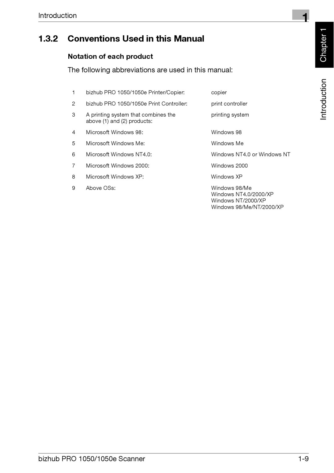 Konica Minolta 1050E appendix Conventions Used in this Manual, Notation of each product 