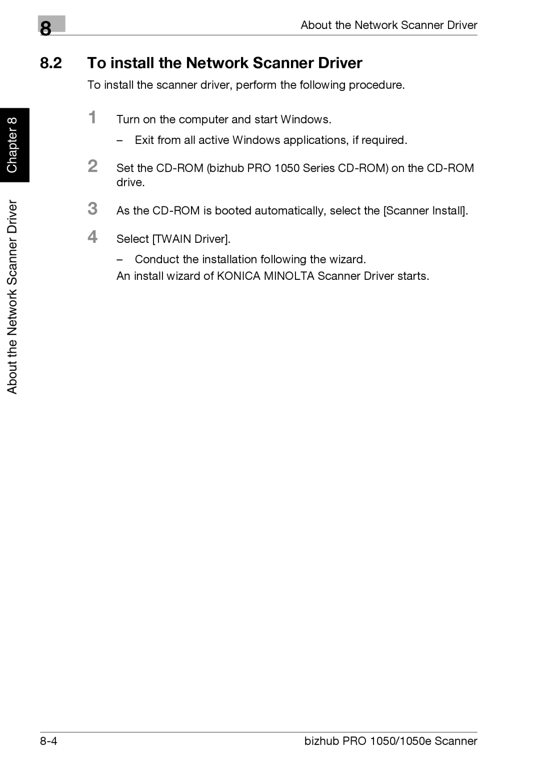 Konica Minolta 1050E appendix To install the Network Scanner Driver 