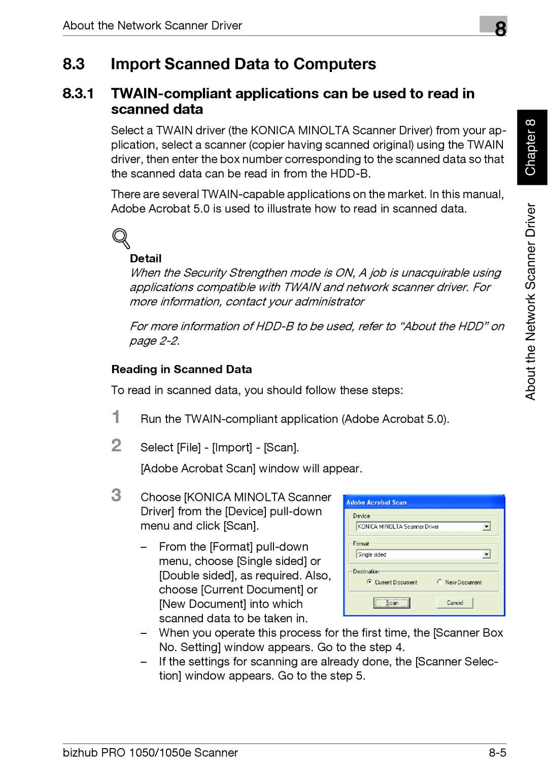 Konica Minolta 1050E appendix Import Scanned Data to Computers, Reading in Scanned Data 