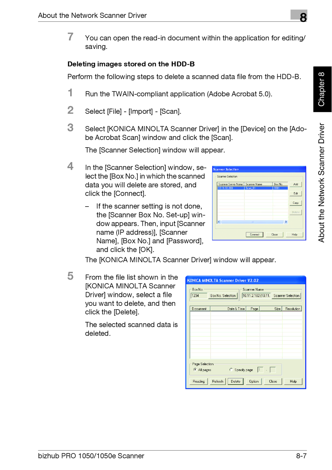 Konica Minolta 1050E appendix Deleting images stored on the HDD-B 