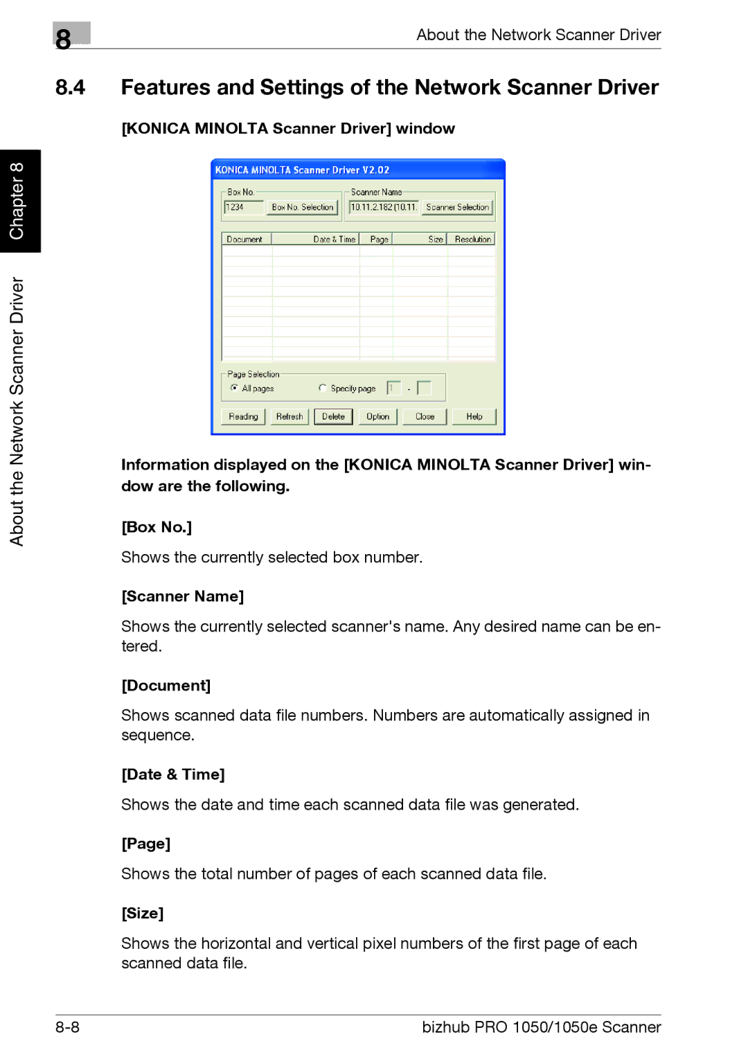 Konica Minolta 1050E appendix Features and Settings of the Network Scanner Driver 