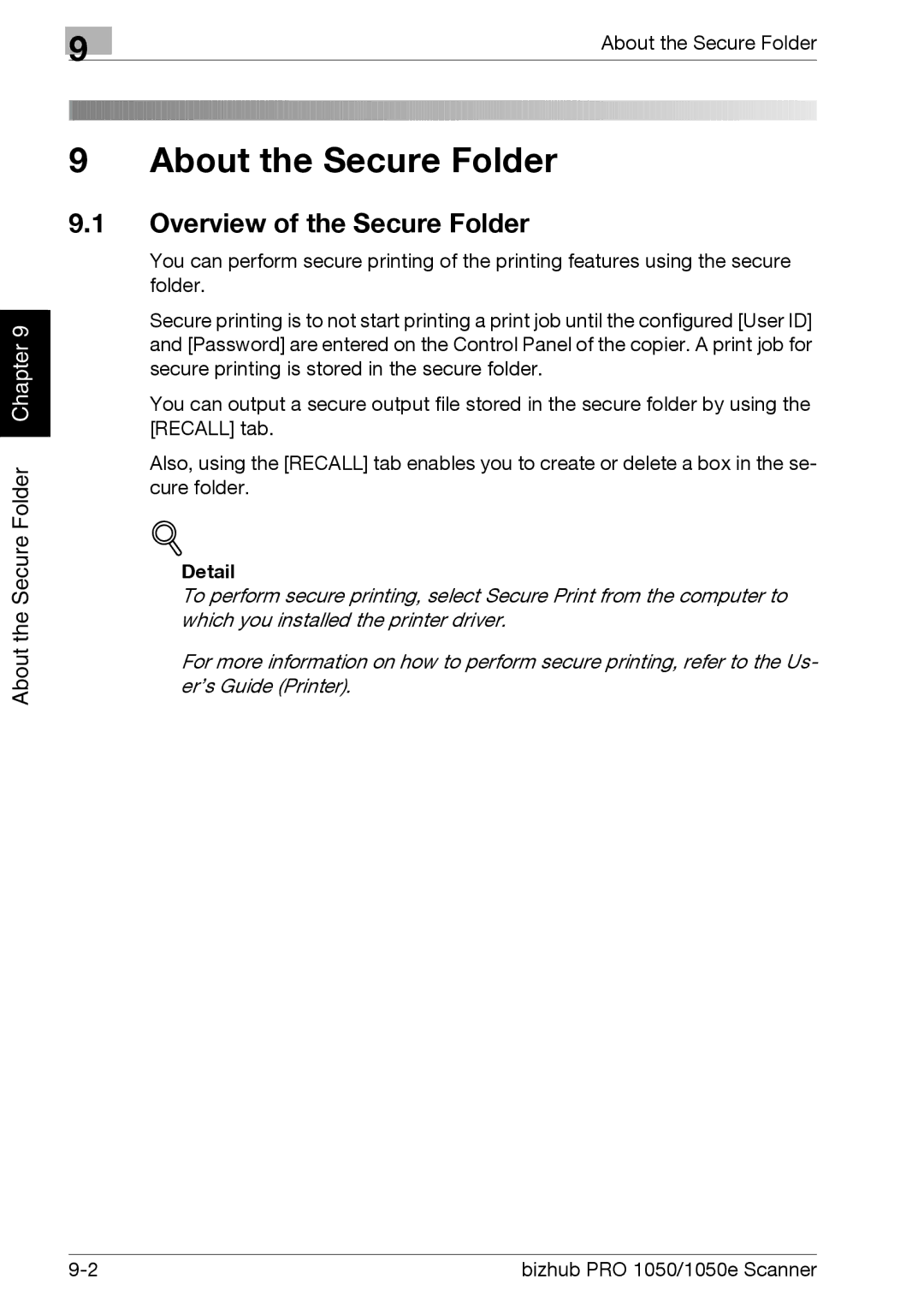 Konica Minolta 1050E appendix Overview of the Secure Folder, Detail 