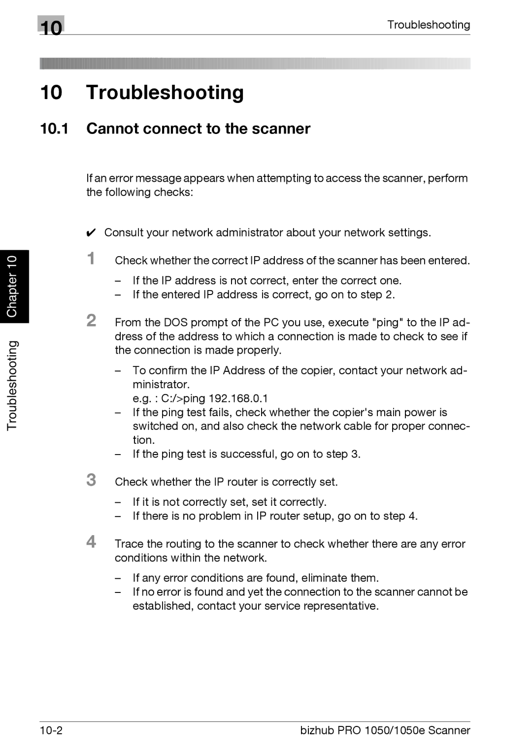 Konica Minolta 1050E appendix Cannot connect to the scanner 