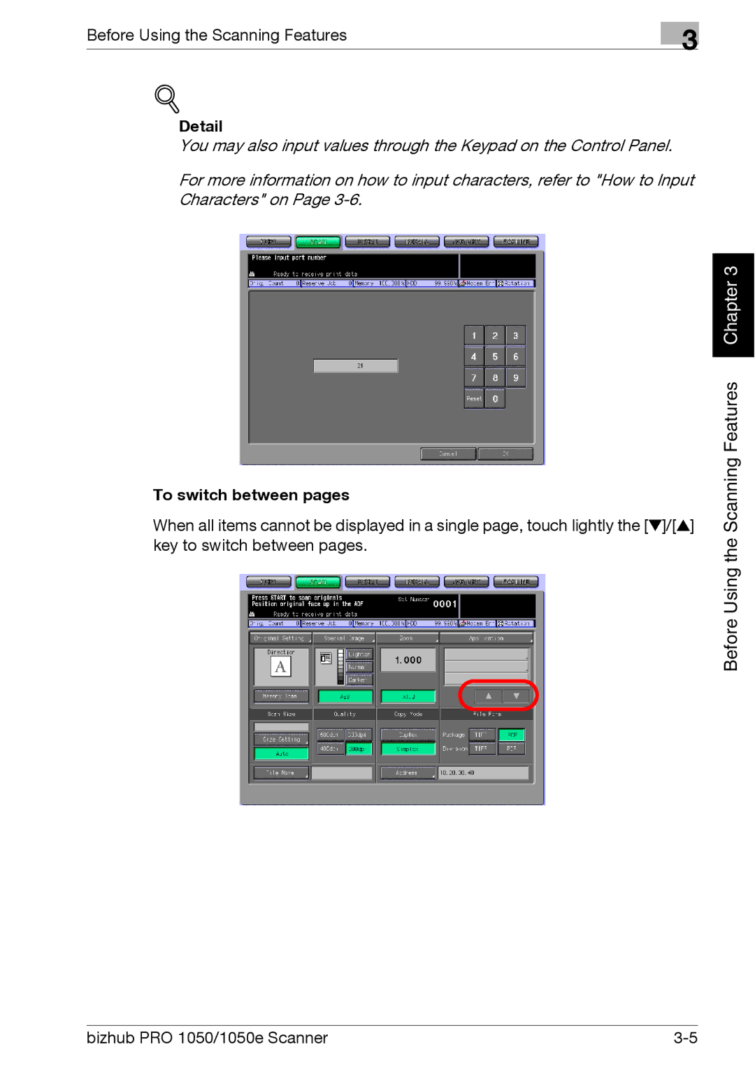 Konica Minolta 1050E appendix To switch between pages 