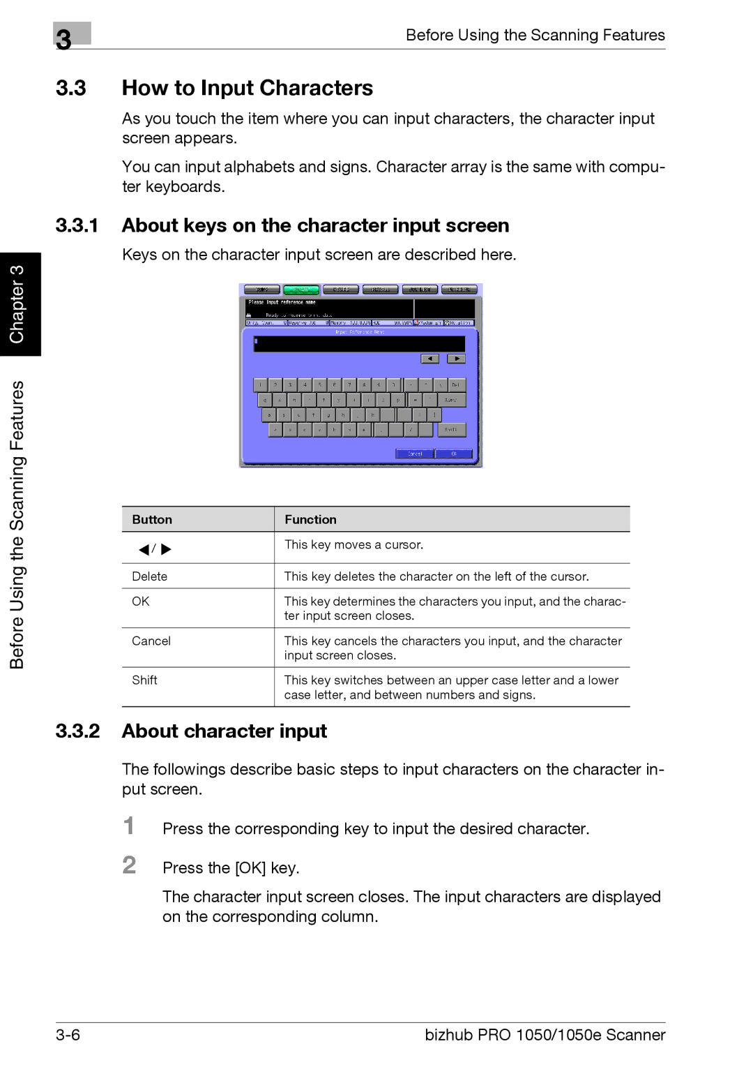 Konica Minolta 1050E appendix How to Input Characters, About keys on the character input screen, About character input 