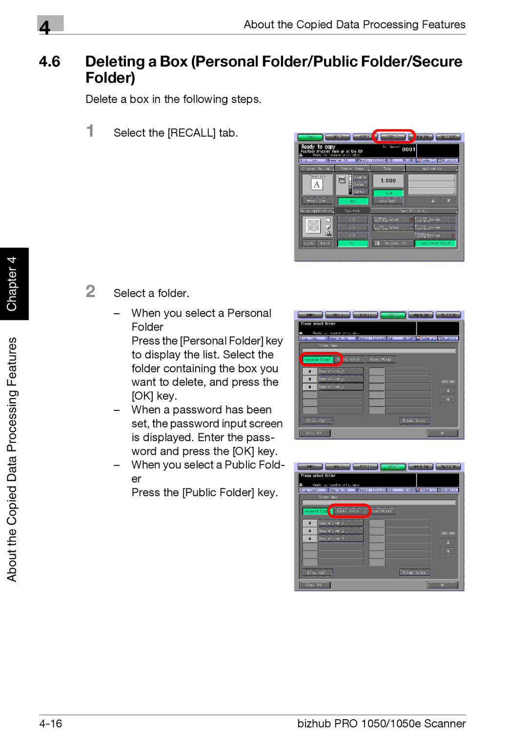 Konica Minolta 1050E appendix Deleting a Box Personal Folder/Public Folder/Secure Folder 