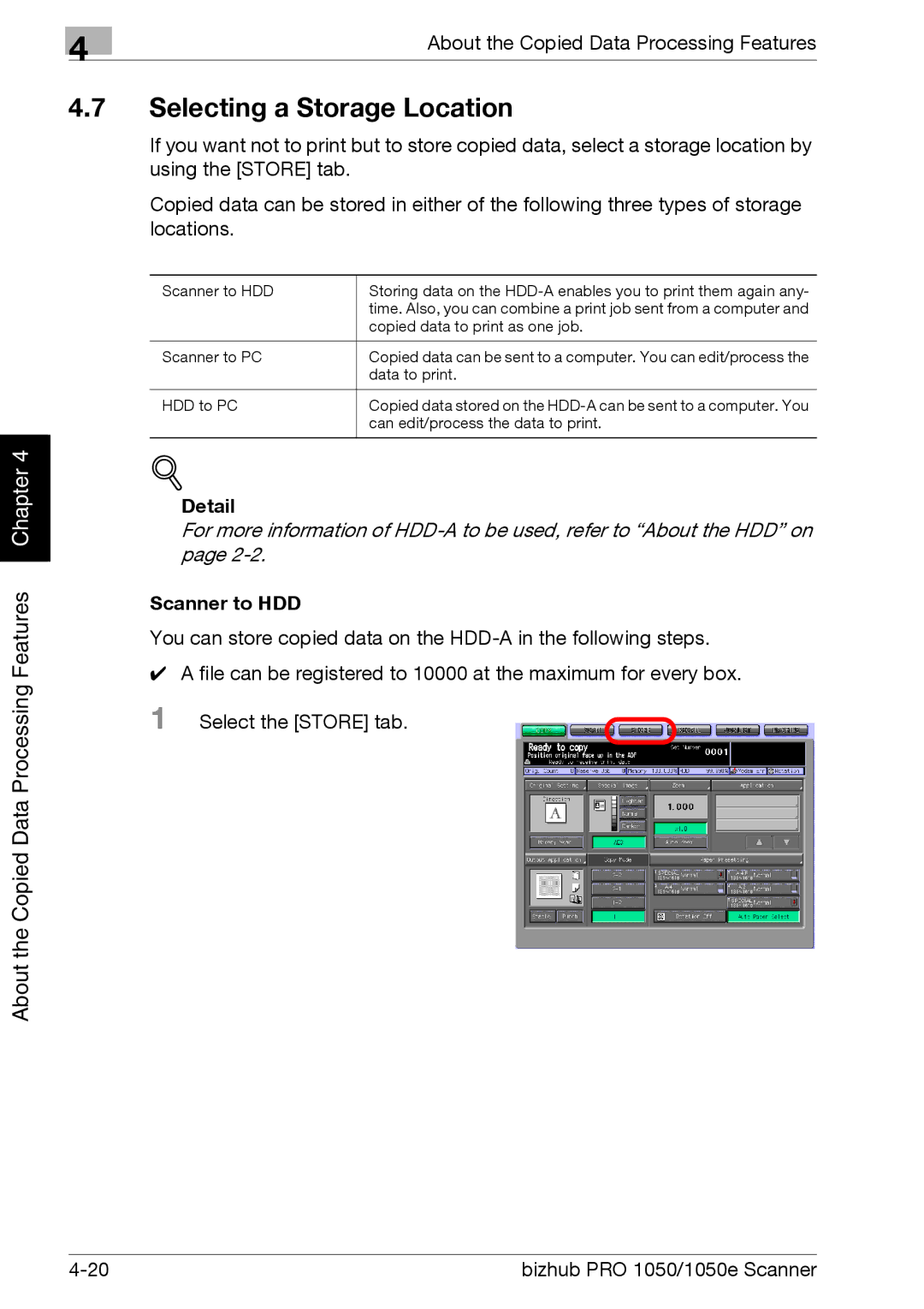 Konica Minolta 1050E appendix Selecting a Storage Location, Scanner to HDD 