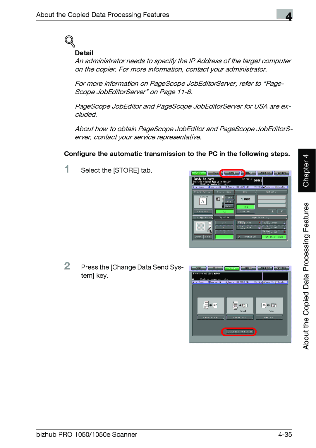 Konica Minolta 1050E appendix Press the Change Data Send Sys- tem key 