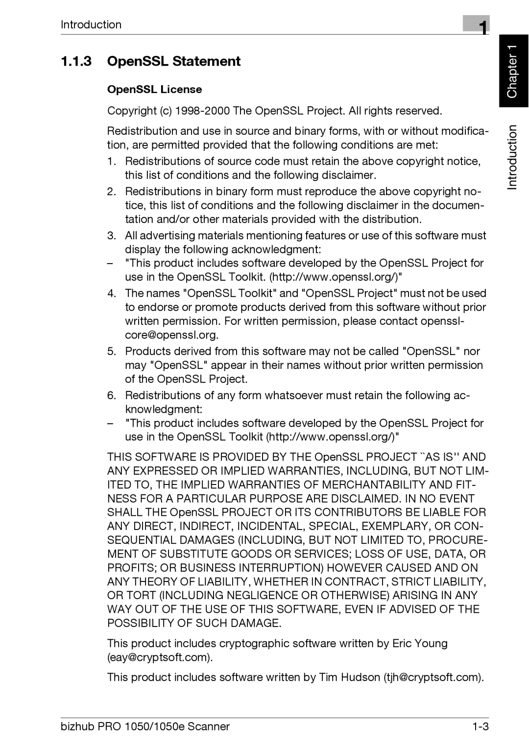 Konica Minolta 1050E appendix OpenSSL Statement, OpenSSL License 