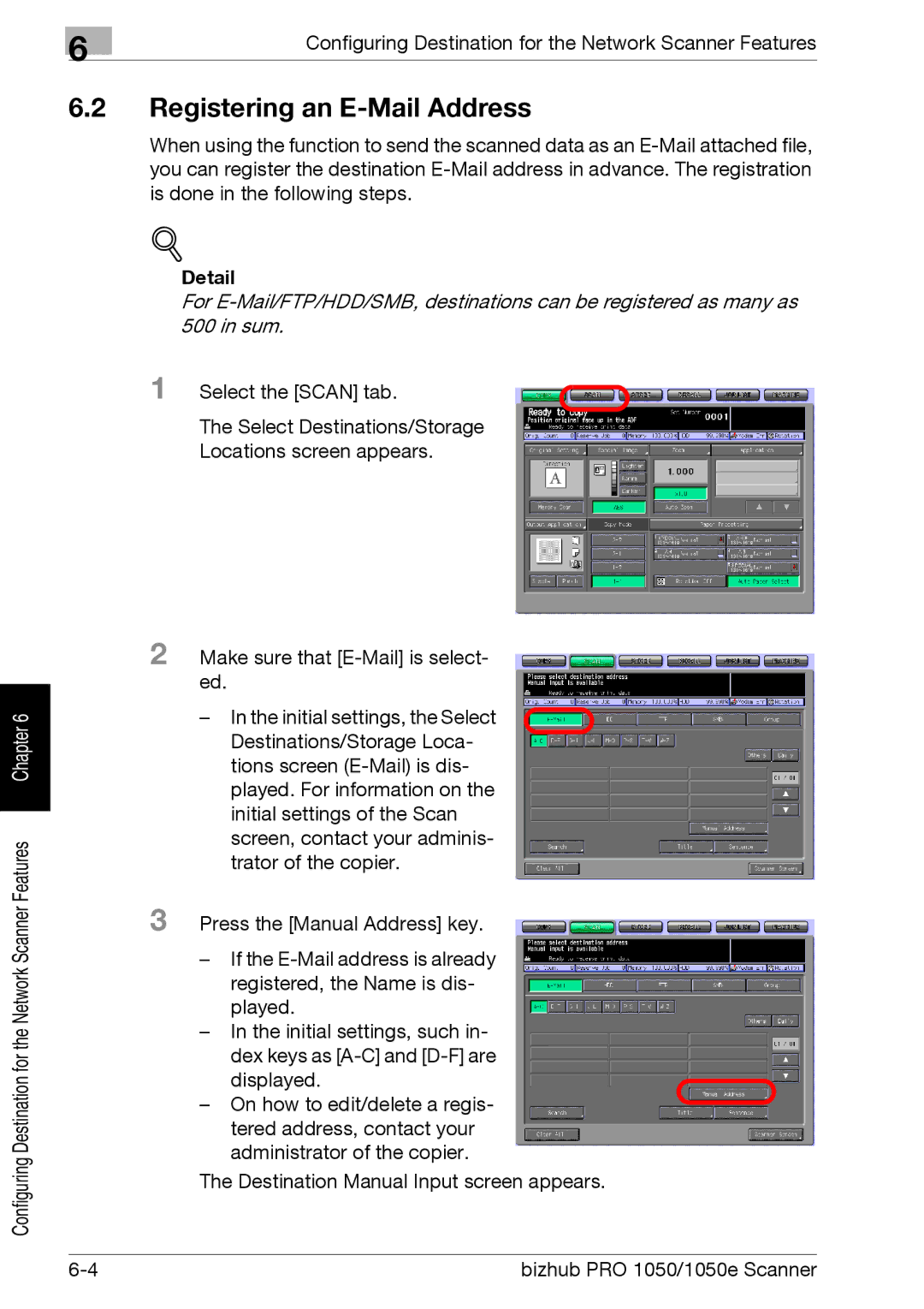 Konica Minolta 1050E appendix Registering an E-Mail Address 