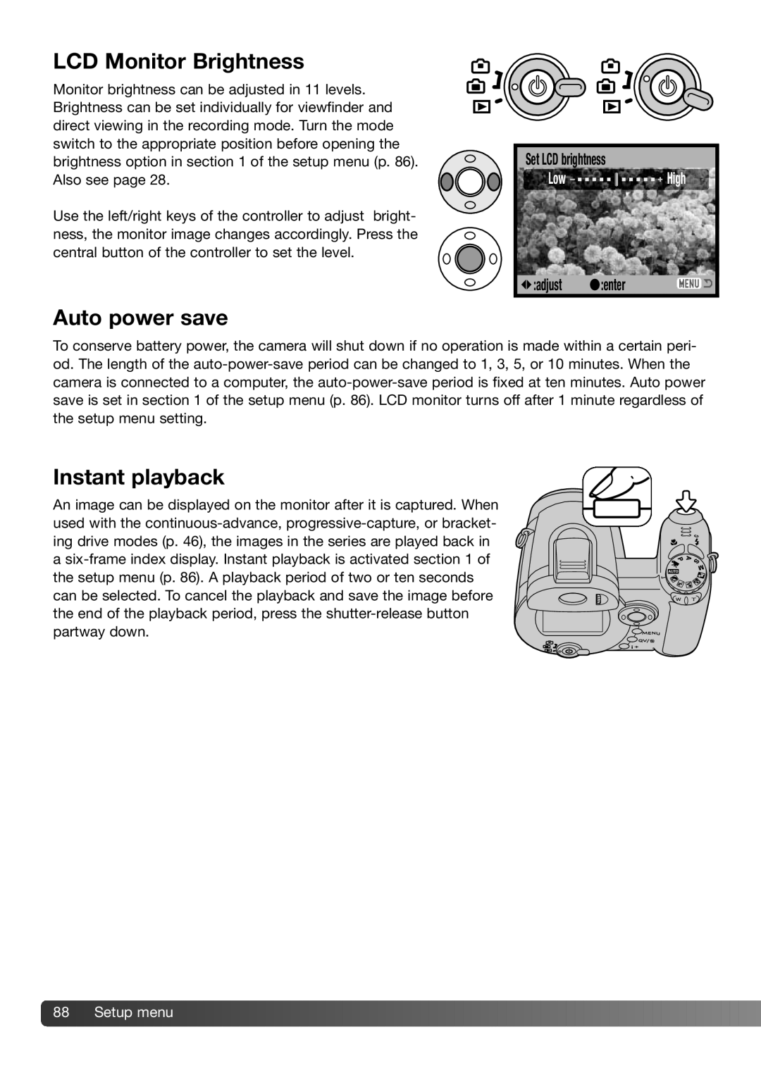 Konica Minolta 109678, 9222-2733-11, MS-A406, 0406 instruction manual LCD Monitor Brightness, Instant playback 