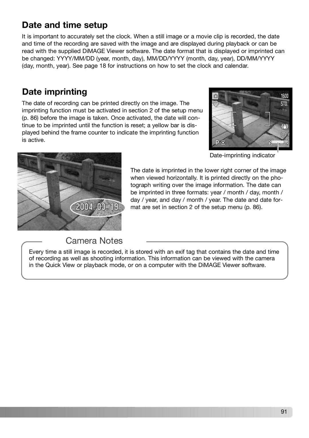 Konica Minolta 0406, 109678, 9222-2733-11, MS-A406 instruction manual Date and time setup, Date imprinting 