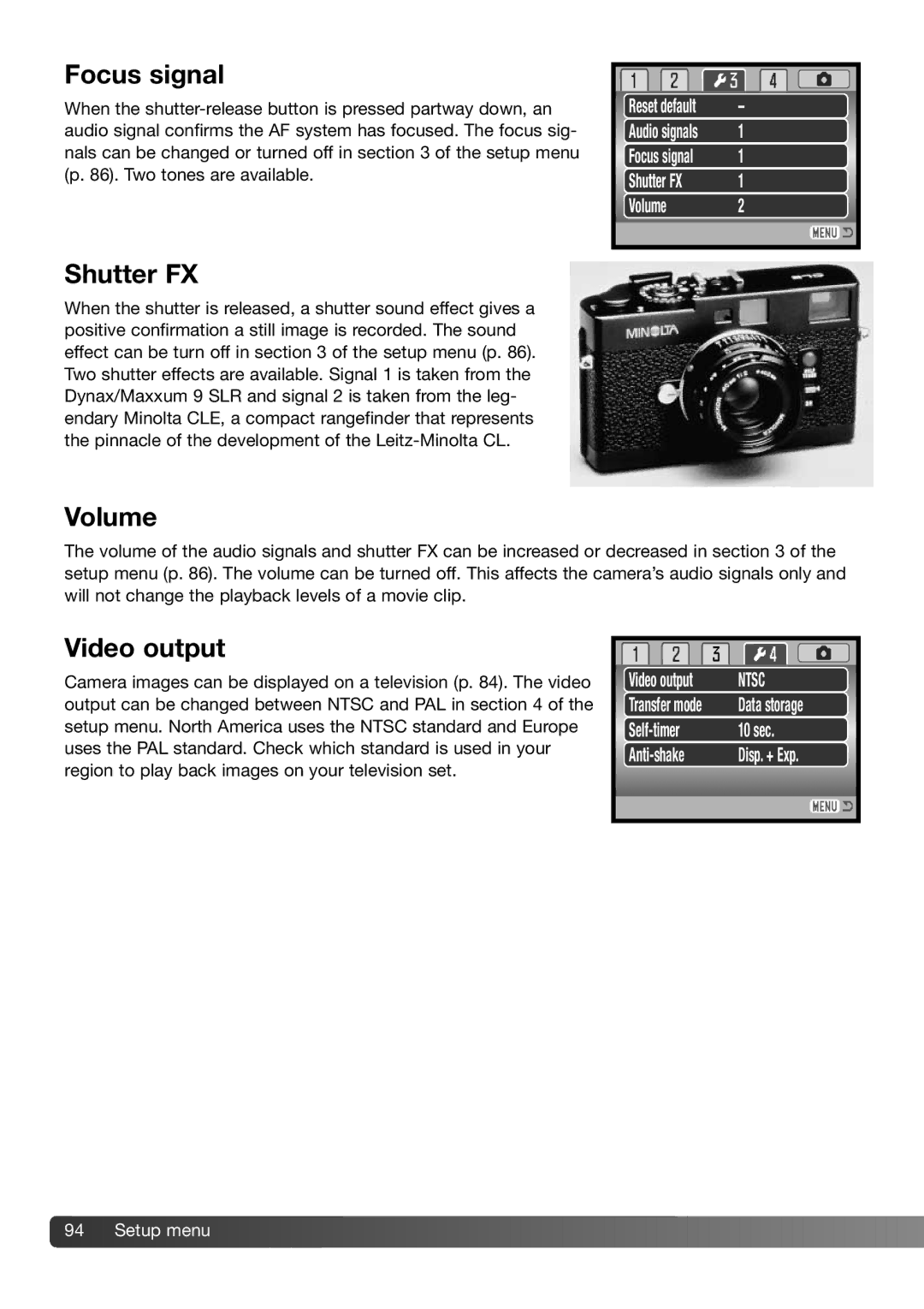 Konica Minolta MS-A406, 109678, 9222-2733-11, 0406 instruction manual Focus signal, Shutter FX, Volume, Video output 