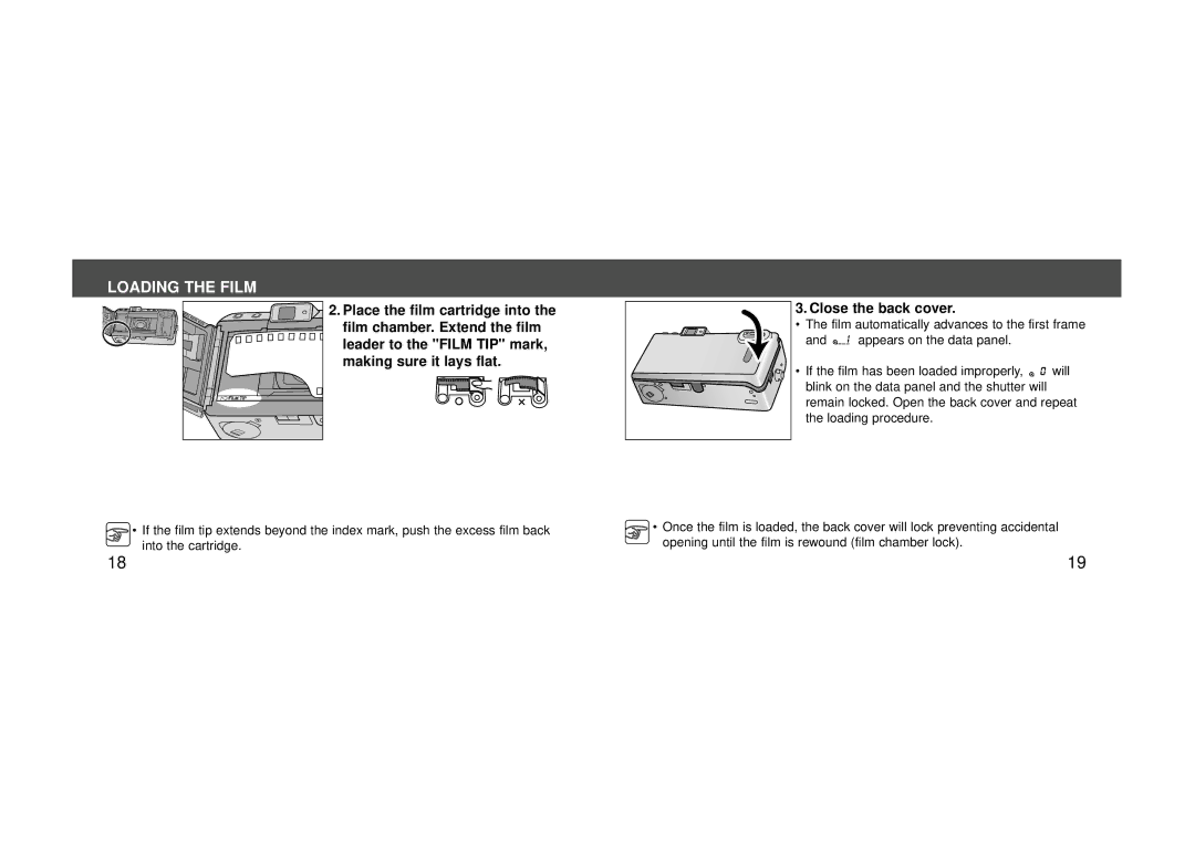 Konica Minolta 115 instruction manual Loading the Film, Close the back cover 