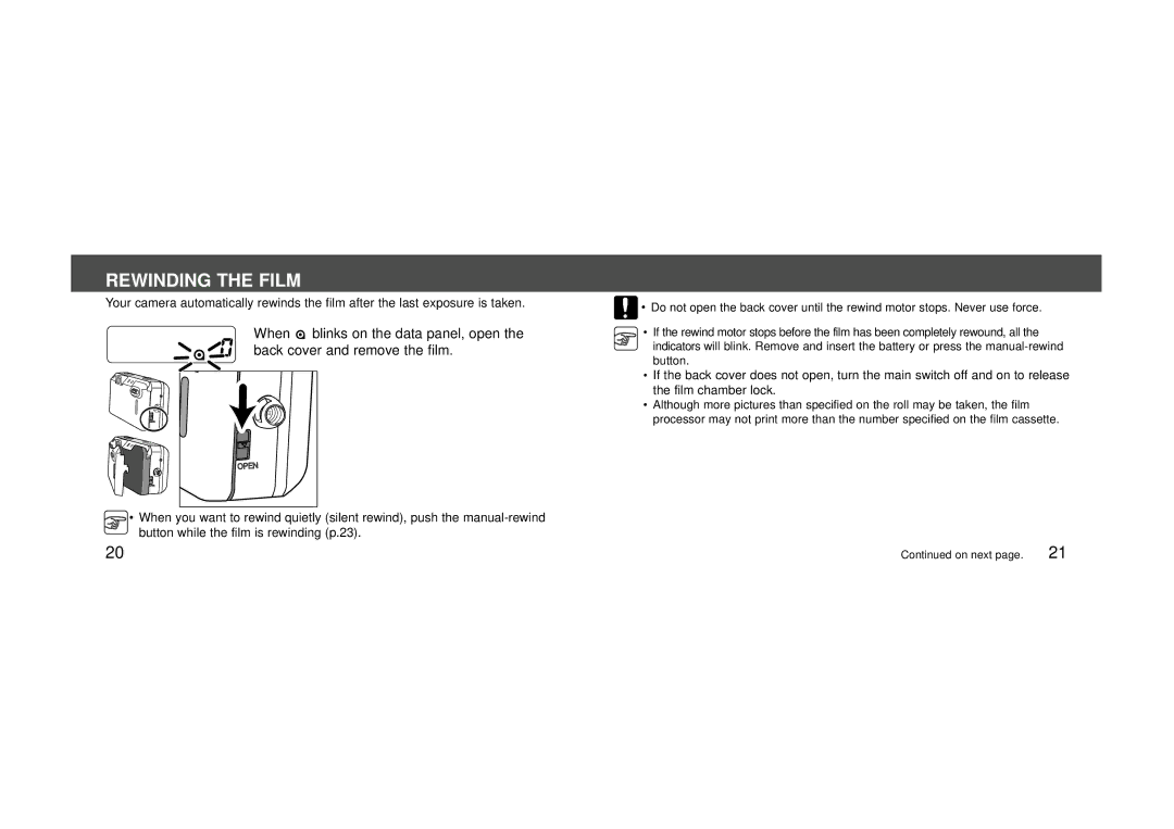 Konica Minolta 115 instruction manual Rewinding the Film 