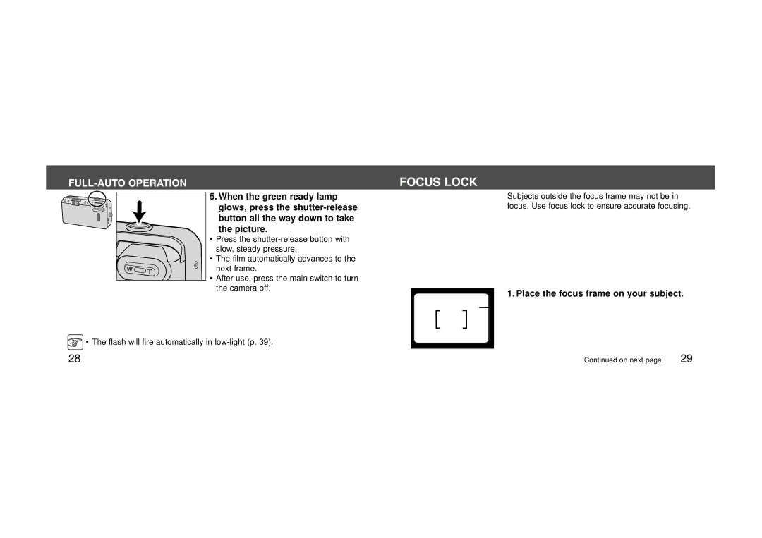 Konica Minolta 115 instruction manual Focus Lock 