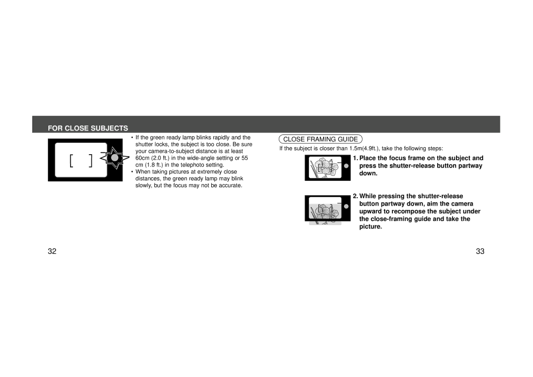 Konica Minolta 115 instruction manual For Close Subjects 