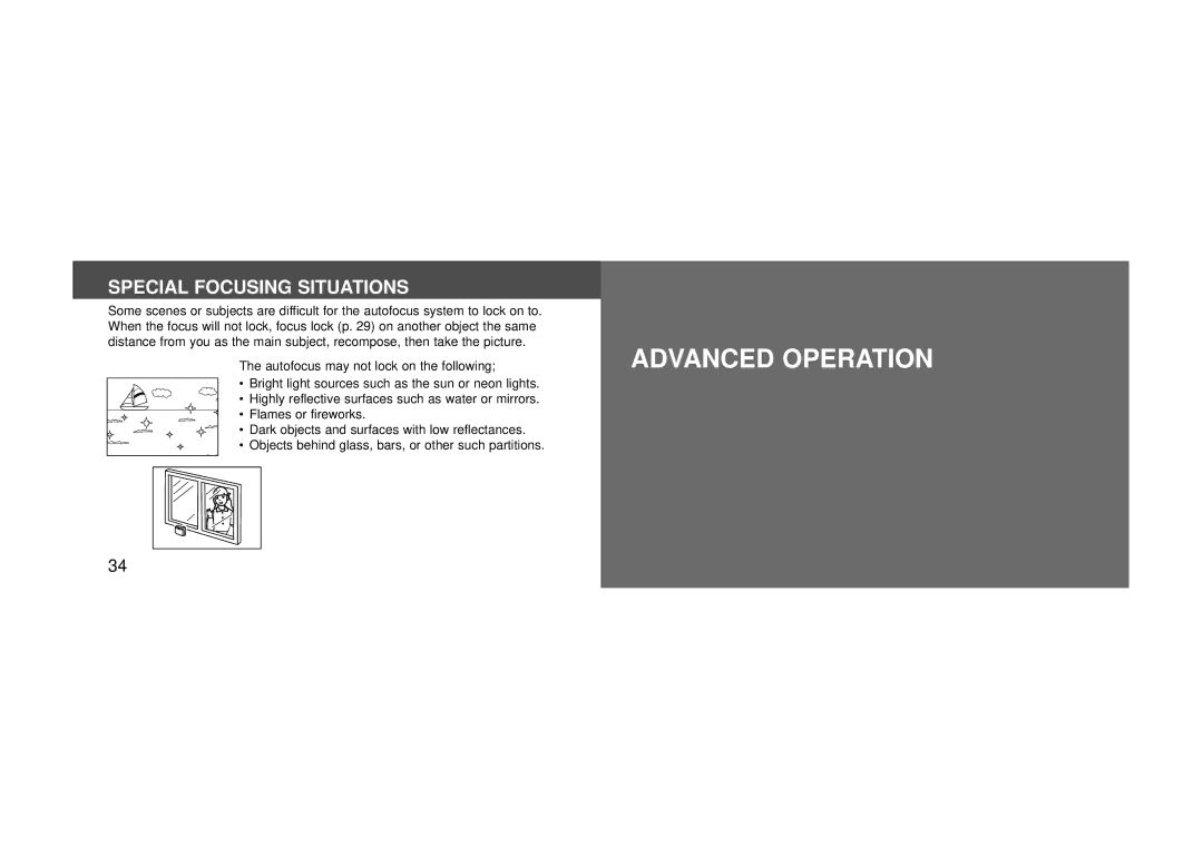 Konica Minolta 115 instruction manual Advanced Operation, Special Focusing Situations 