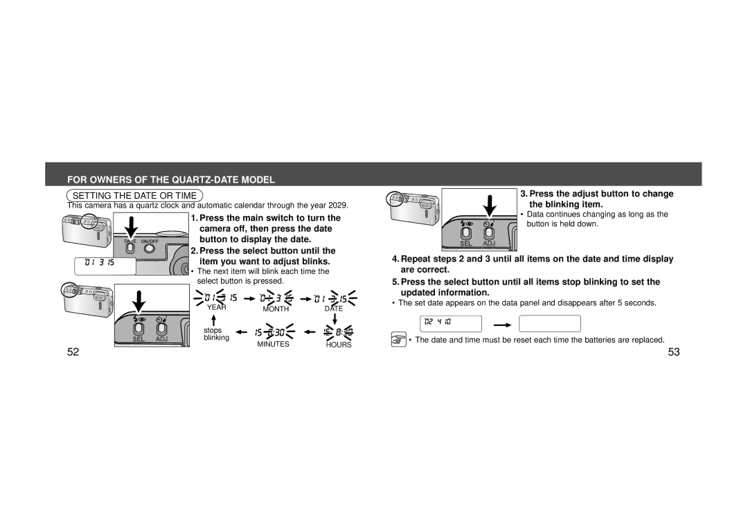 Konica Minolta 115 instruction manual For Owners of the QUARTZ-DATE Model 