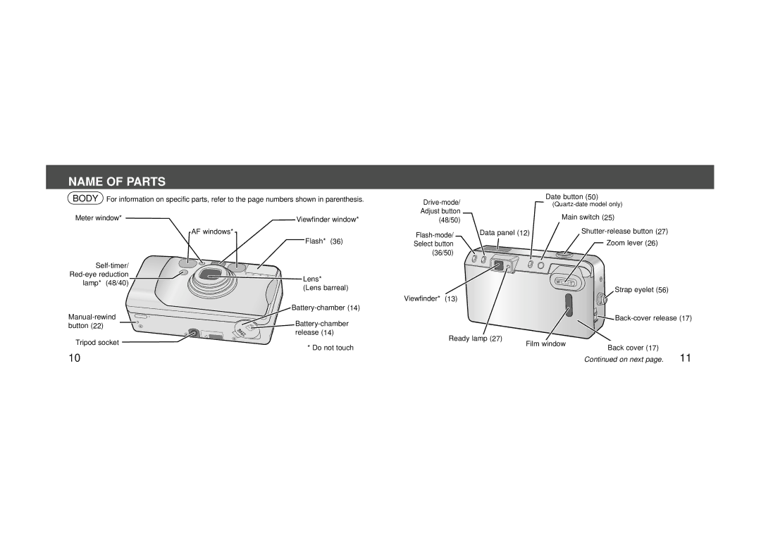 Konica Minolta 115 instruction manual Name of Parts 