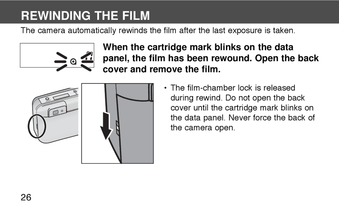 Konica Minolta 130C instruction manual Rewinding the Film 