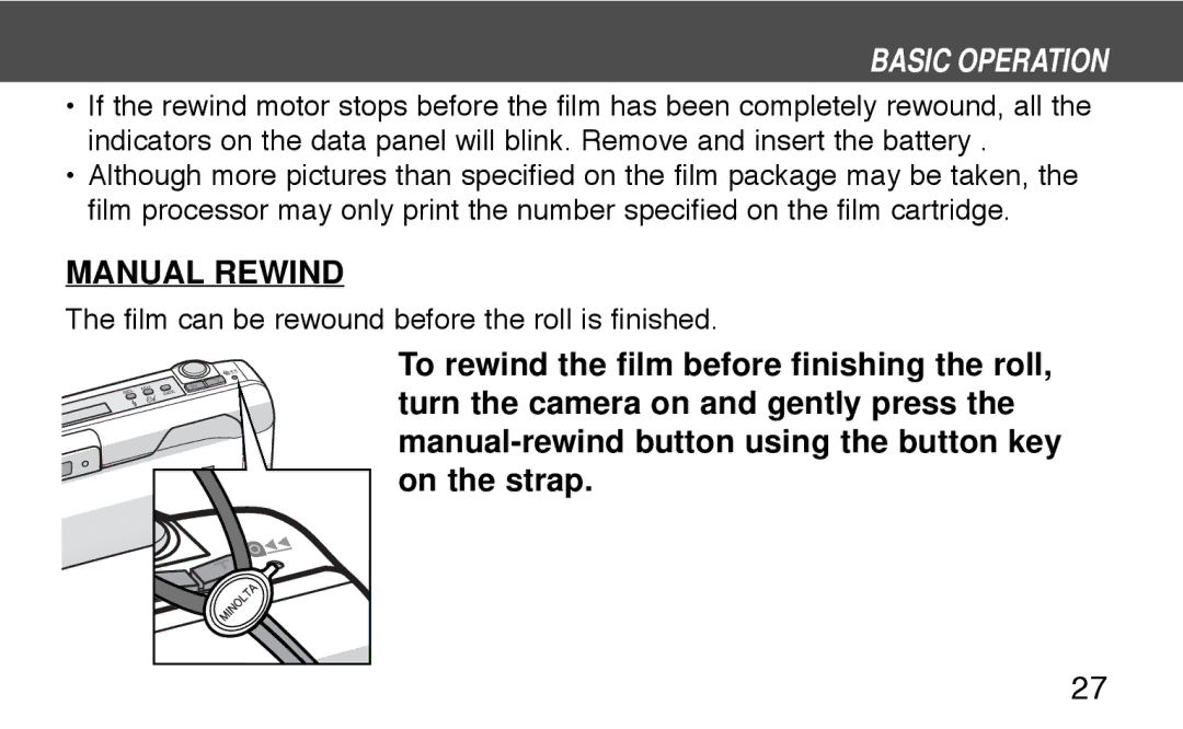 Konica Minolta 130C instruction manual Manual Rewind 