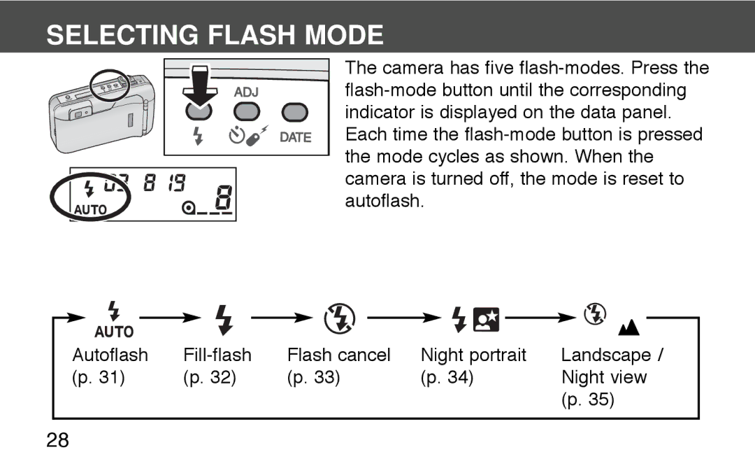 Konica Minolta 130C instruction manual Selecting Flash Mode 