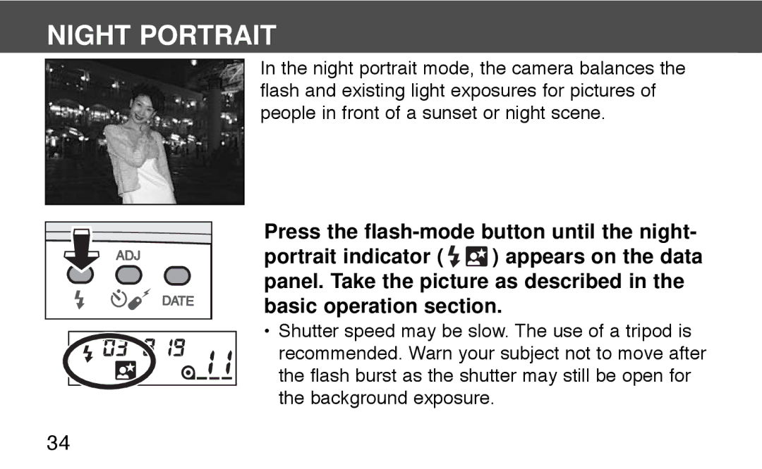 Konica Minolta 130C instruction manual Night Portrait 