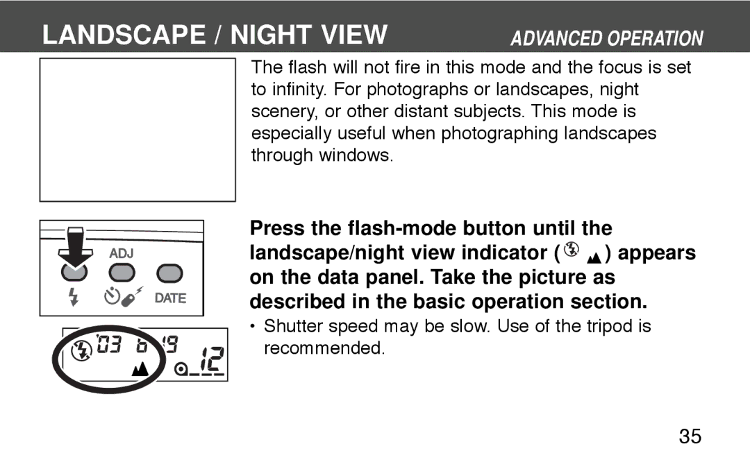 Konica Minolta 130C instruction manual Landscape / Night View 