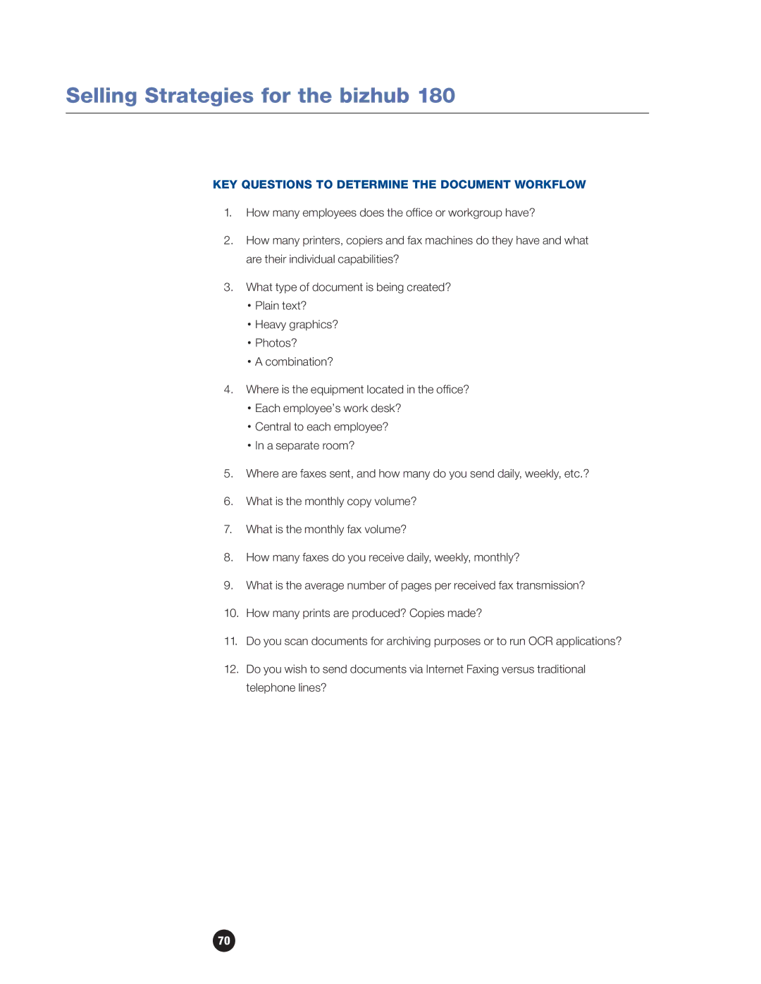 Konica Minolta 180 manual KEY Questions to Determine the Document Workflow 