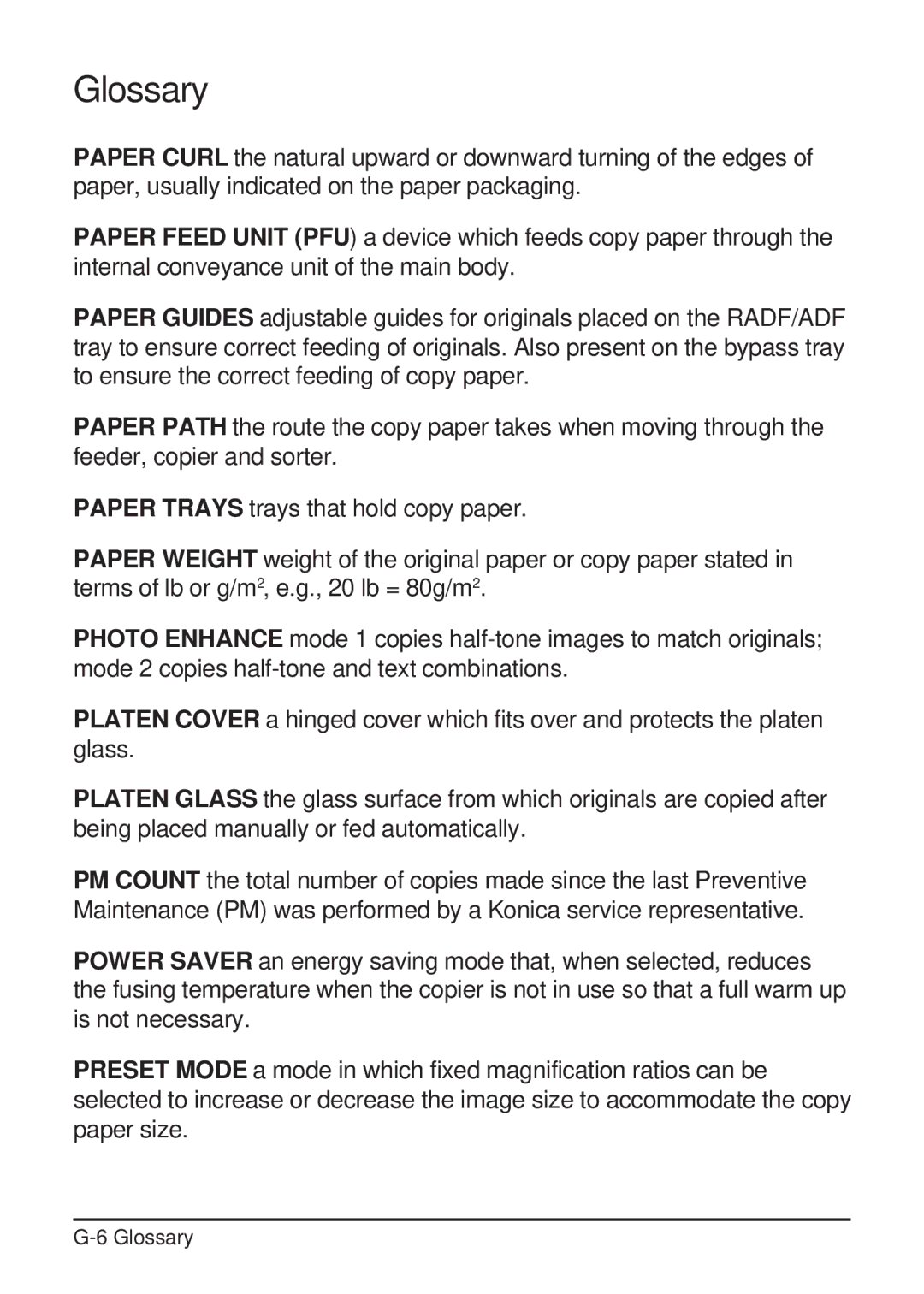 Konica Minolta 2223 user manual Glossary 