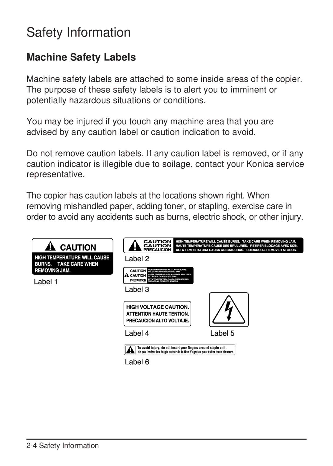 Konica Minolta 2223 user manual Machine Safety Labels 