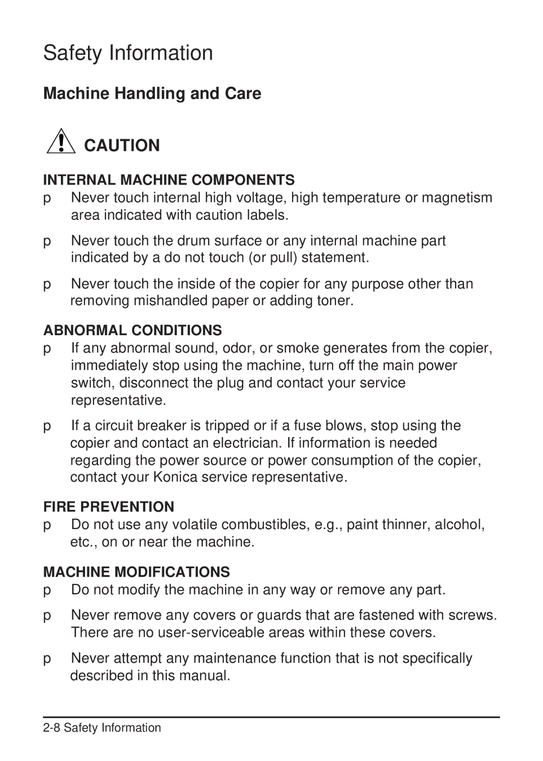 Konica Minolta 2223 user manual Machine Handling and Care, Internal Machine Components 