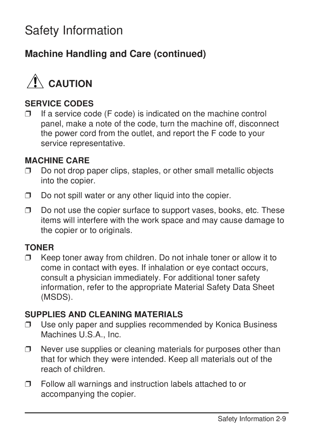 Konica Minolta 2223 user manual Service Codes 