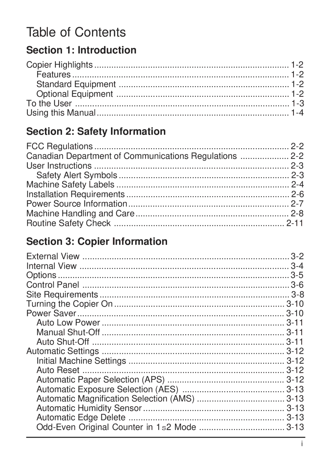 Konica Minolta 2223 user manual Table of Contents 