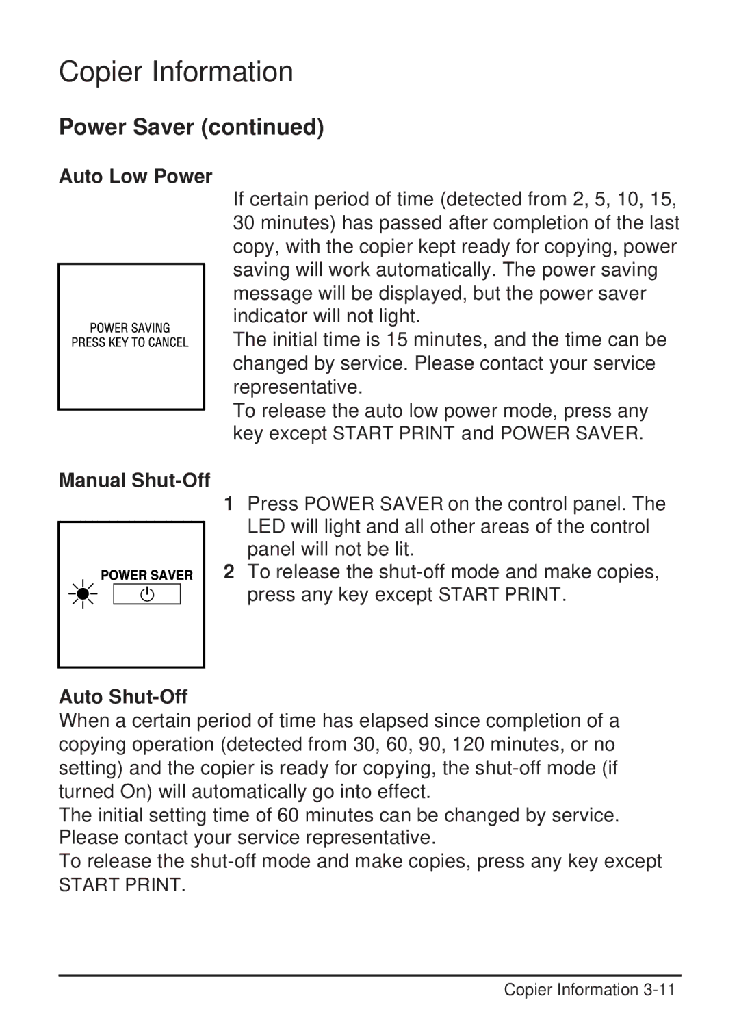 Konica Minolta 2223 user manual Auto Low Power, Manual Shut-Off, Auto Shut-Off 